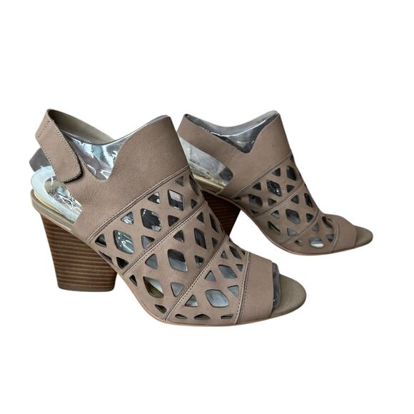 Vince Camuto Deverly Tan Cutout Nubuck Block Heel Sandals 12 Travel‎ Summer NWT - Picture 4 of 8